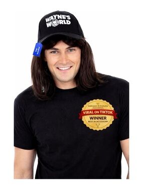 Allaura Wayne’s World Wayne Campbell Mullet Wig & Hat Halloween Costume Set